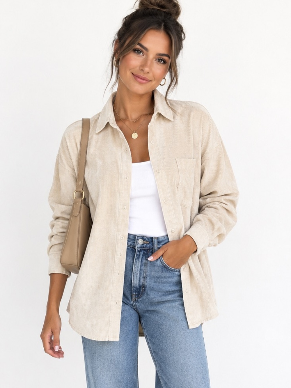NWT Zara Oversized Corduroy Button Down Shirt size small